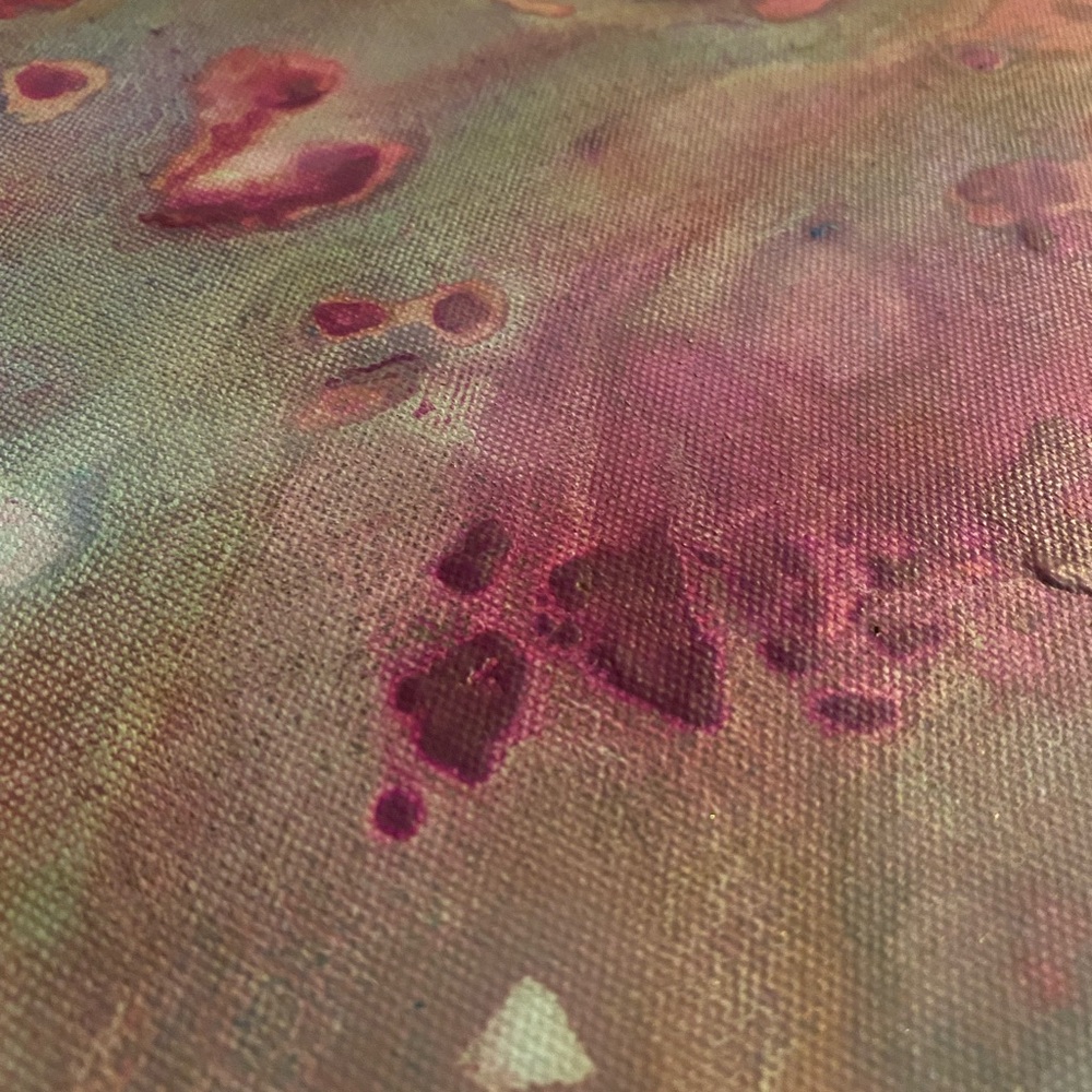 Pink and Green Abstract ink on canvas Painting - Picture 3 of 5